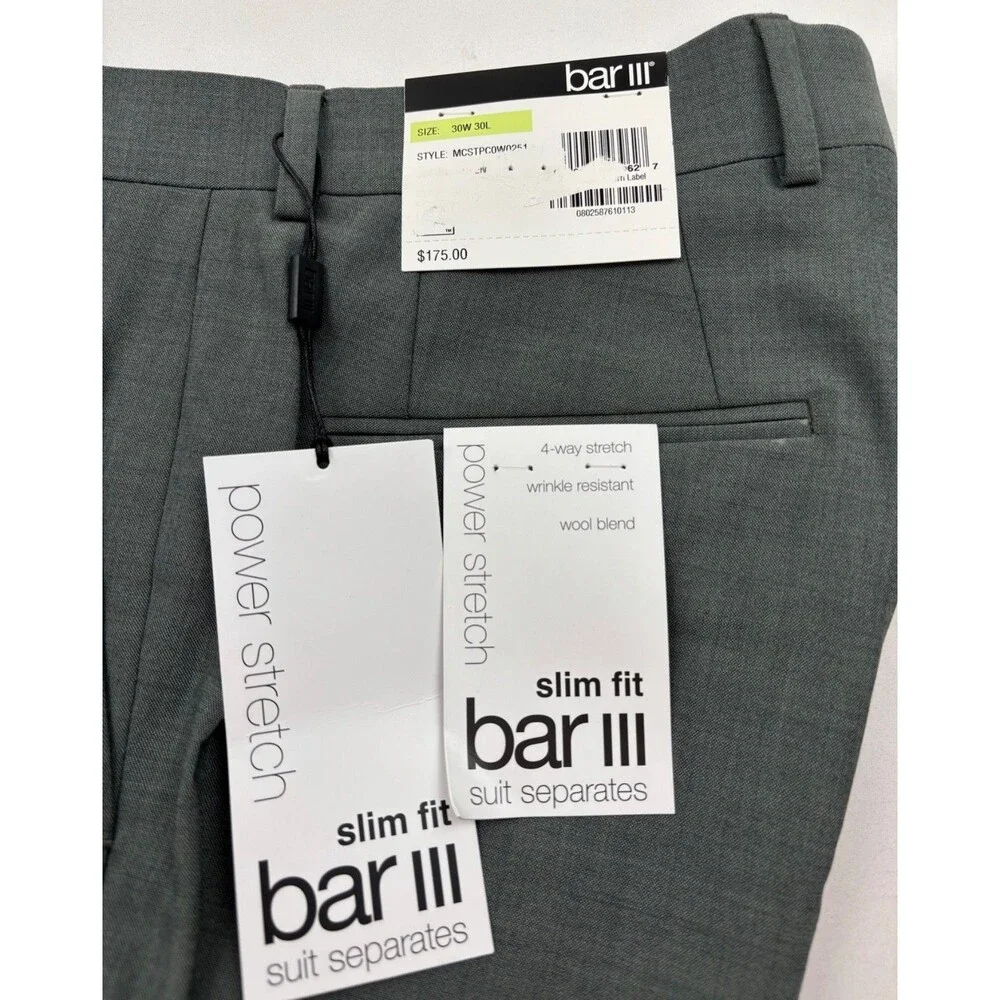 $625 NEW BAR III MENS 46R SOLID GREEN SLIM 2 PIECE SUIT WITH DRESS PANTS 30X30